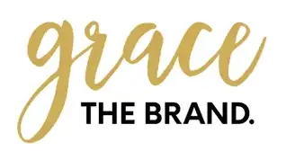 a gold text on a white background for Grace the Brand